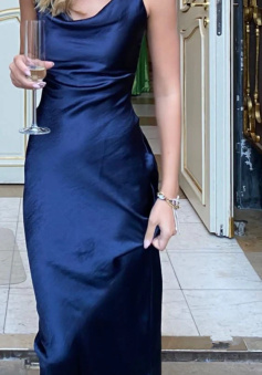 simple blue prom dress,modest evening dresses     