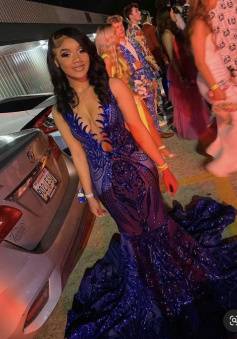 Stunning and Elegant Princess Party Wear Gown Royal Blue Prom Dresses    