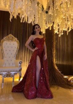 Dark red long prom dress red evening dress    