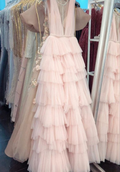 Pink long prom dresses party dress   