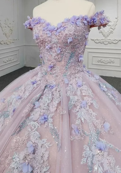 Sweetheart Off The Shoulder Beaded Floral Appliqué Quinceañera Ball Gown 