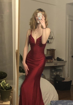 Burgundy mermaid long prom evening dress    