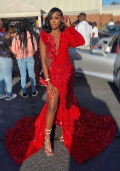 2023 Mermaid Long Red Prom Dresses Party Dress         