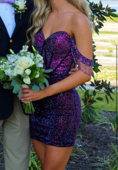 Off The Shoulder Beaded Short homecoming Dresses     
