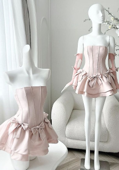 Simple Strapless Sleeveless Satin A-Line Mini Homecoming Dress    