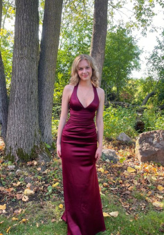 Simple Burgundy V Neck Long Party Dress Formal Prom Dress     