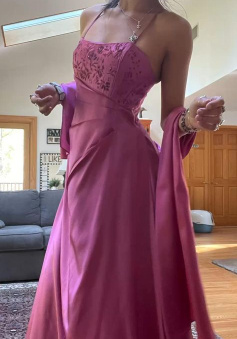 Gorgeous Pink A Line Beaded Prom Dress Long Evening Gown       