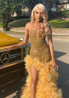 Gold Prom Dress Evening Formal Party Gowns  