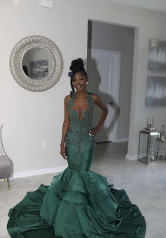 Stunning and Elegant Princess Party Wear Gown Green Prom Dresses    