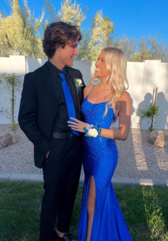 Royal Blue Prom Dresses Long Evening Dresses With Slit     