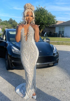 Silver Mermaid Women Formal Evening Party Prom Gowns  