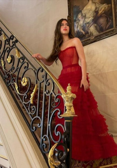 A-Line Stunning Red Long Prom Dresses Formal Evening Gowns    