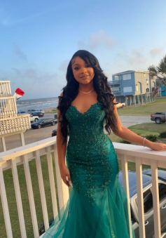 Dark Green Mermaid Tulle Lace Prom Dress Winter Formal Gown     