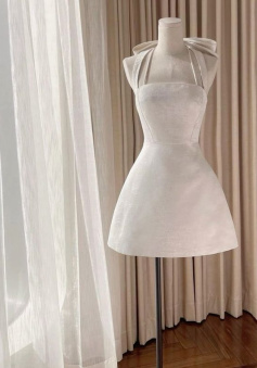 Square Neck Halter Sleeveless Satin A-Line Mini Homecoming Dress With Bow    