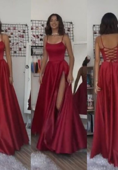 A line Dark Red Long Prom Dress, New Arrive Party Dress        