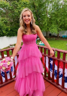 Pink prom dress Evening Gown Long Prom Dresses     