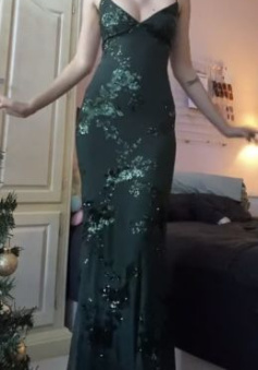 V Neck Green Prom Dresses Evening Gowns with Sequin Appliques    