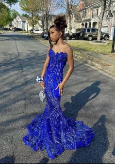 Women's Mermaid Prom Dress, Sweetheart Sequin Royal Blue Birthday Party Dress       