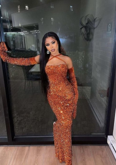 New Modern Mermaid Evening Dresses Long Sleeve Women Black Girl Prom Dress     