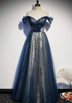 tulle long off shoulder Evening Dresses    