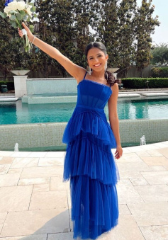 Princess Royal Blue Tiered Tulle Prom Dress  Formal Dress     