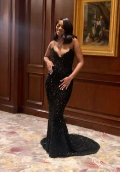 Black Strapless Mermaid Long Prom Dress Evening Gown       