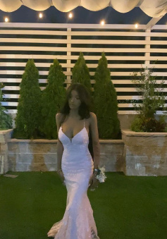 Sexy Mermaid Spaghetti Straps Sleeveless Lace Pink Prom Dress Birthday Outfit       