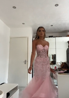 Mermaid Pink Tulle Long Prom Dress, Evening Formal Dress    