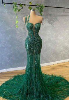 Green mermaid prom dresses evening gowns  