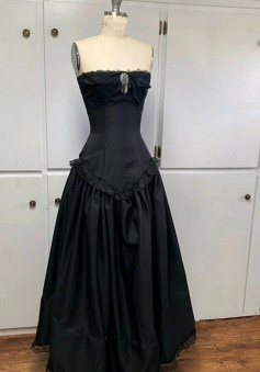 Black Strapless Vintage Formal Long Prom Dress Evening Dress      