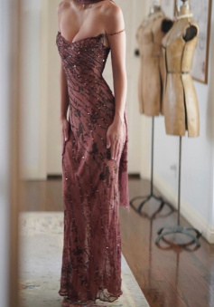 Vintage Prom Dress, Elegant Off Shoulder Evening Dress    