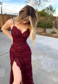 Burgundy long prom dresses, evening dresses,party dresses, formal dress     