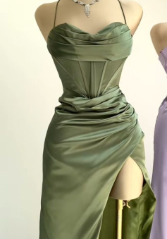 Green Spaghetti Straps Popular Mermaid Evening Formal Long Prom Dresses   