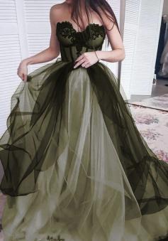 Green color sweetheart neck long prom dress, evening dress     
