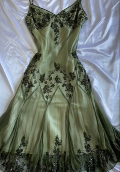 vintage green emerald maxi dress embroidered crystals floral Prom Dresses  