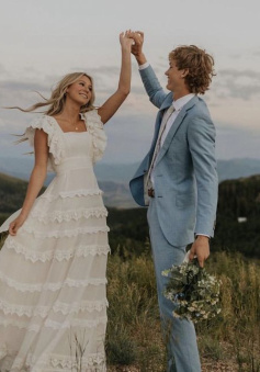 A Line Wedding Dress Long Square Neck Bridal Dresses   