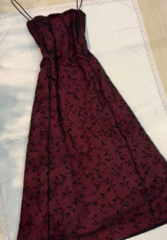 Vintage Burgundy A Line Spaghetti Straps Long Prom Dress Evening Dress     