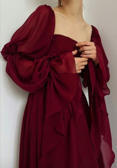 Beautiful Vintage Romantic A-line Burgundy Prom Dress Evening Dress     