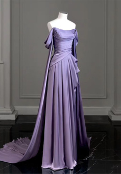 Elegant Purple Satin Prom Dress, Draped Bodice Formal Party Dress      