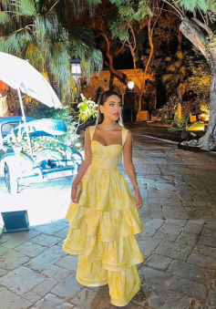 Yellow Dress Fashion Elegant Prom Dresses Vintage Princess Female Evening Party Dress   