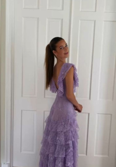 Lilac Lace Long prom dress Evening Gown Party Dress    