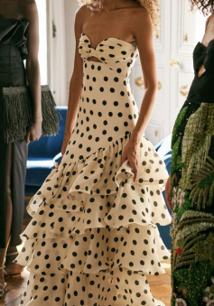 Strapless Polka Dots Dress Fashion Prom Evening Dresses For Women   