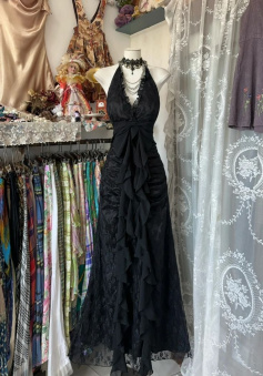 Black Halter V Neck Long Prom Dress,Long Evening Gowns          
