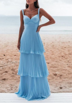 Charming Blue Prom Dress Long Evening Dress   