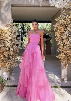 simple pink prom dress,modest evening dresses     