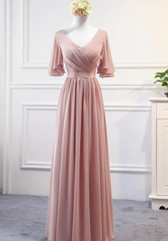 Pink Chiffon Bridesmaid Dresses ,Long Formal Gowns, Pink Party Dresses  