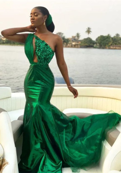 Sexy Dreen Mermaid Prom Dress Vintage Sparkly One Shoulder Evening Gown Luxury African Formal Party Bridesmaid Dresses         