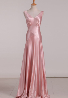 V-Neck Pink Tie Back Mermaid Bridesmaid Dress     