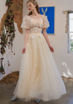 Champagne and White Butterfly Party Dress Bridesmaid Dress     