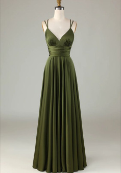 Simple Prom Dresses, A-line Sleeveless Olive Long Bridesmaid Dress     